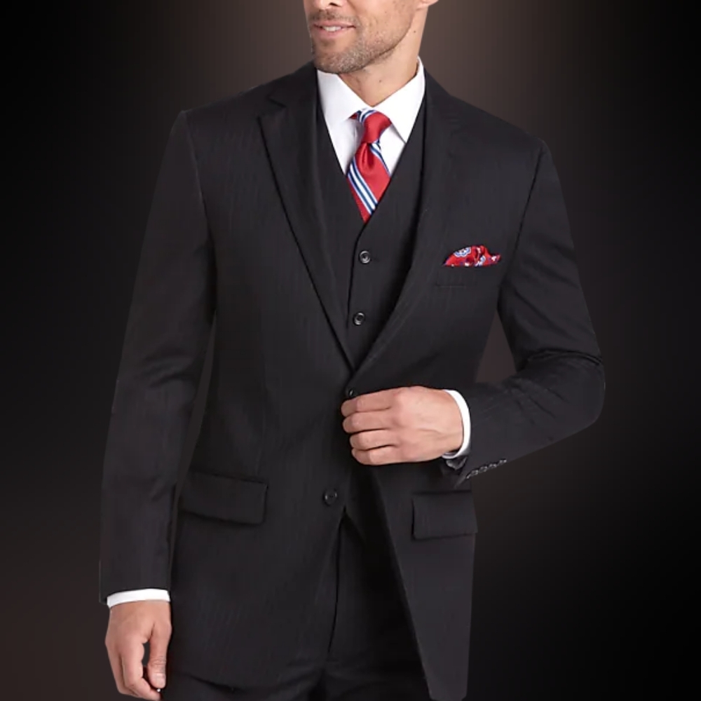 Pronto Uomo Men's Three-Piece Charcoal Pinstripe Suit 32/32